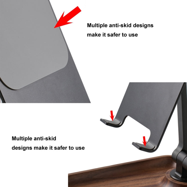 Walnut Desktop Mobile Phone Stand Lifting Folding Tablet Holder with Tray Base