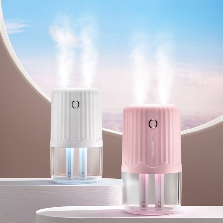 T06 Large-Capacity Atmosphere Night Light Household Dual Spray Air Humidifier, Color: White Battery