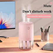 T06 Large-Capacity Atmosphere Night Light Household Dual Spray Air Humidifier, Color: White Battery