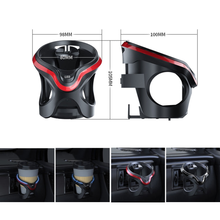 Car Cup Holder Air Conditioner Outlet Multifunctional Storage Rack, Color: Black Silver LED Light