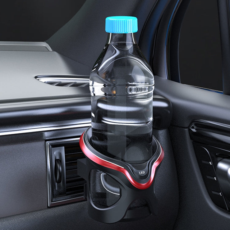 Car Cup Holder Air Conditioner Outlet Multifunctional Storage Rack, Color: Black Silver LED Light