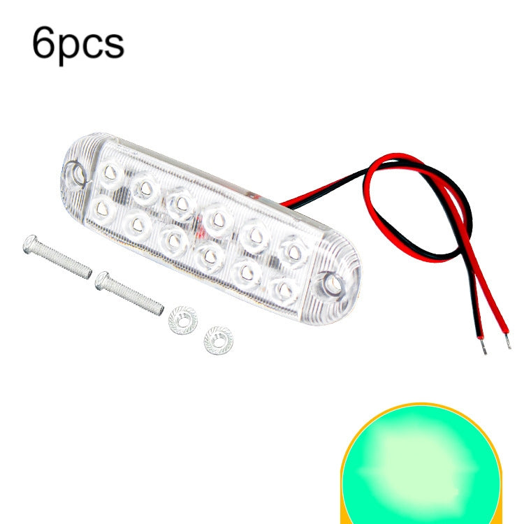 6pcs 12-Bead LED Flashing Warning Lights Motorcycle RV Signal Lights(Green Light)