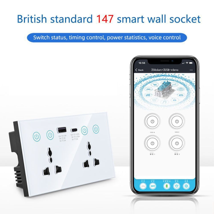 Graffiti Smart Socket With Switch USB+Type-C Dual Port Remote Control Socket, UK Plug, Style: ZigBee Black