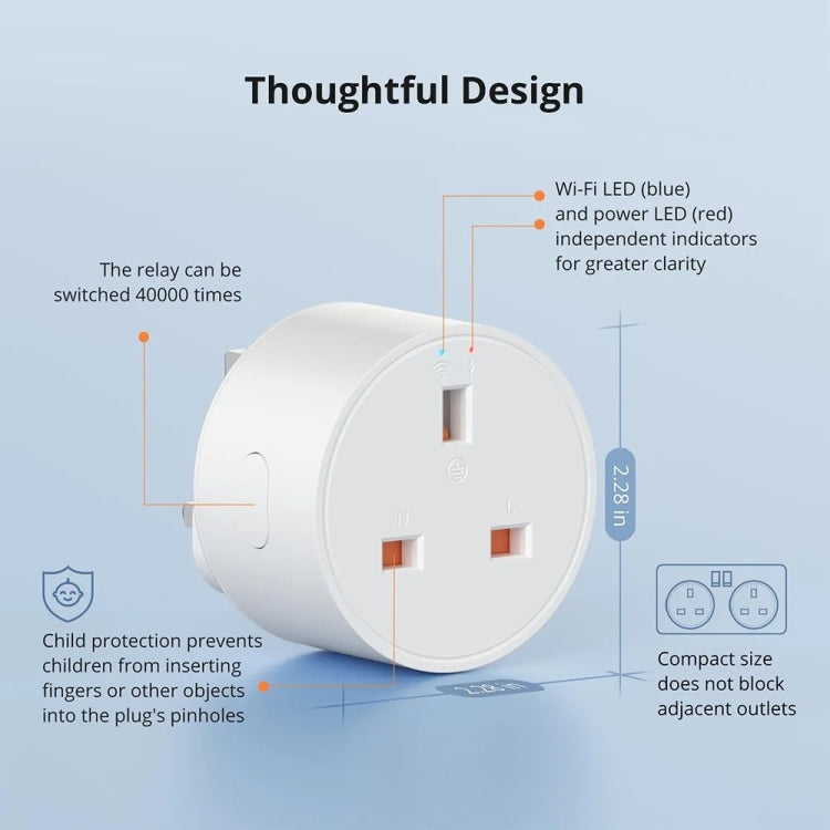 SONOFF S60TPG UK Plug Smart WiFi Socket Electricity Time Switching Voice Control
