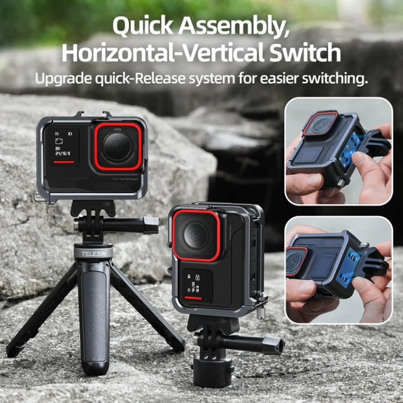 For Insta 360 Ace / Ace Pro TELESIN S6-FMS-02 Vertical Shot Quick Release Metal Rabbit Cage Body Protection Accessories