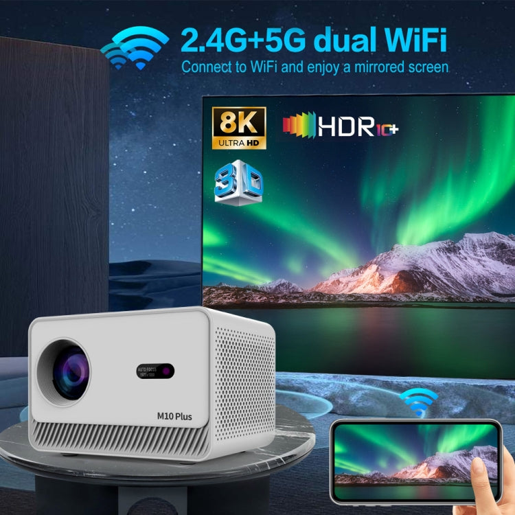 M10 Plus 1280x720P Projector 2.4G / 5G WIFI Bluetooth 5.2 Android 11 System Home Cinema UK Plug