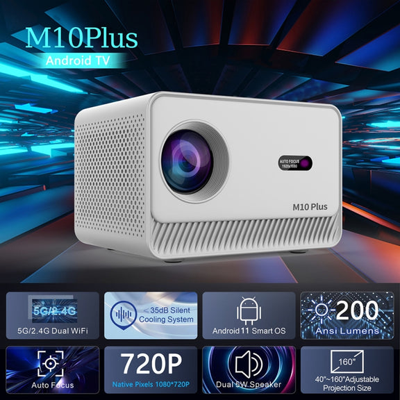 M10 Plus 1280x720P Projector 2.4G / 5G WIFI Bluetooth 5.2 Android 11 System Home Cinema AU Plug