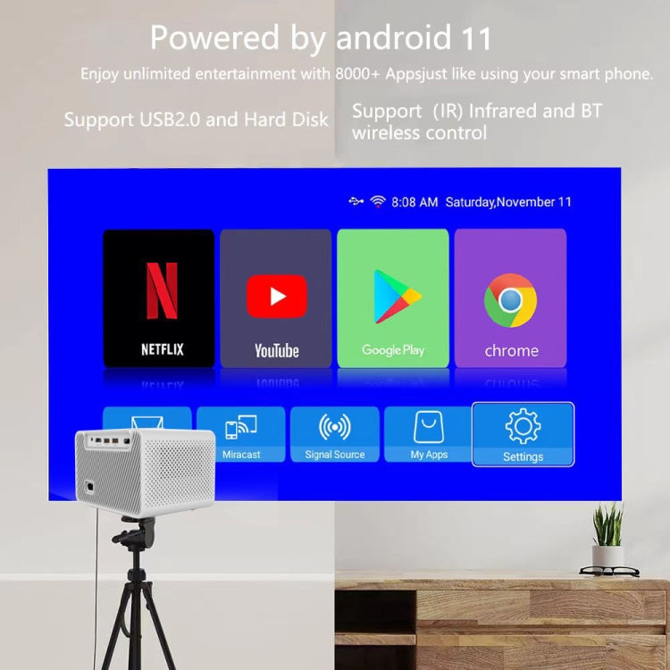 M10 Plus 1280x720P Projector 2.4G / 5G WIFI Bluetooth 5.2 Android 11 System Home Cinema US Plug