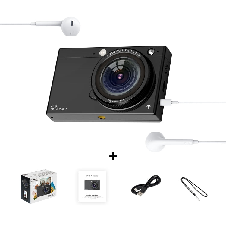 High-Definition CCD Digital Camera 64 Million WiFi Card Camera, Color: Black + Headphone Cable