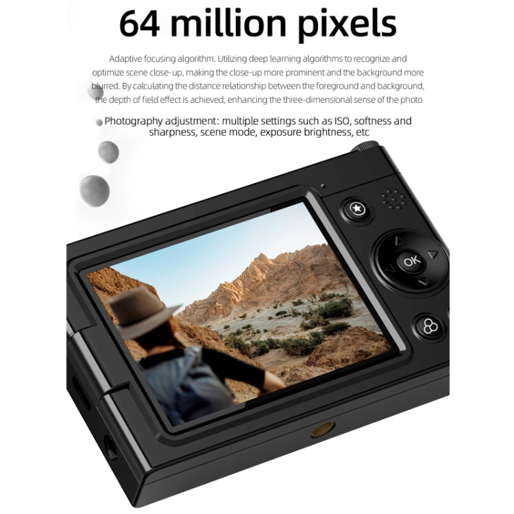 High-Definition CCD Digital Camera 64 Million WiFi Card Camera, Color: Black + Headphone Cable