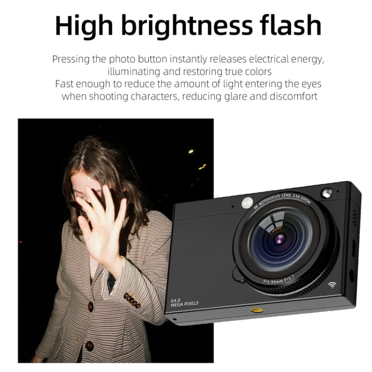 High-Definition CCD Digital Camera 64 Million WiFi Card Camera, Color: Black + Headphone Cable
