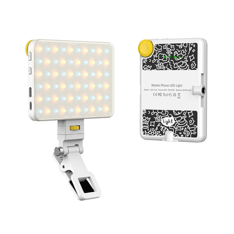 60 LEDs Rechargeable Clip Fill Light With Front & Back Clip Adjusted 3 Light Modes For Phone, Spec: A Type White
