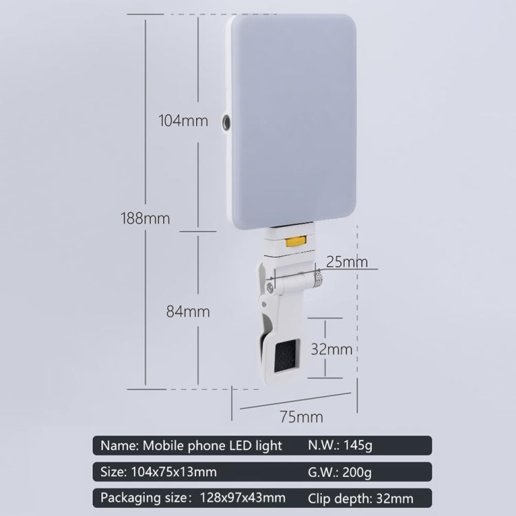 60 LEDs Rechargeable Clip Fill Light With Front & Back Clip Adjusted 3 Light Modes For Phone, Spec: B Type Blue