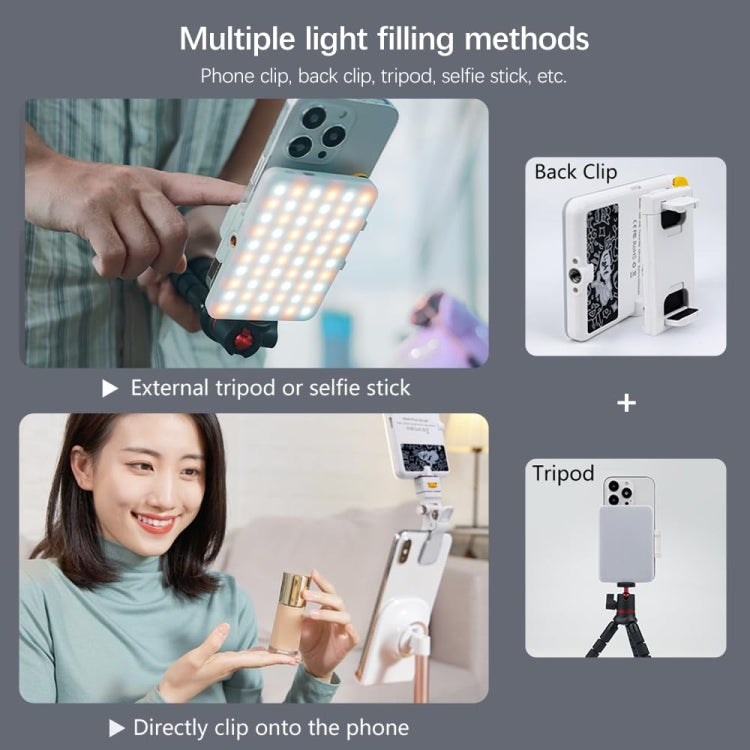 60 LEDs Rechargeable Clip Fill Light With Front & Back Clip Adjusted 3 Light Modes For Phone, Spec: A Type White