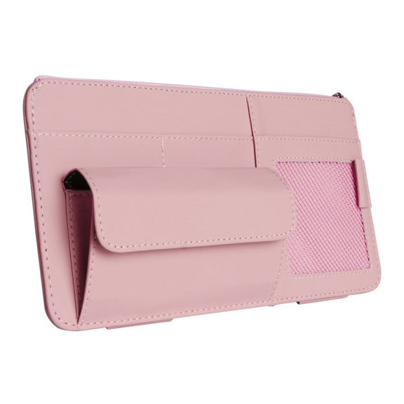 Multi-functional Car Sunshade Sunglasses ID Ticket Storage Bag Car Sun Visor Eyeglasses Case(Pink)