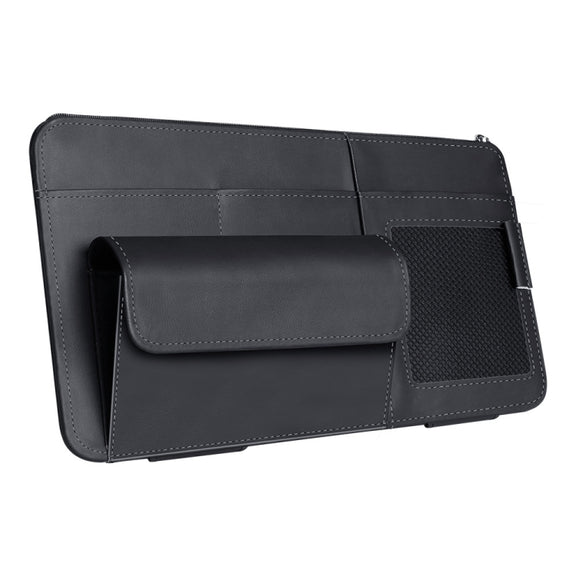 Multi-functional Car Sunshade Sunglasses ID Ticket Storage Bag Car Sun Visor Eyeglasses Case(Black)