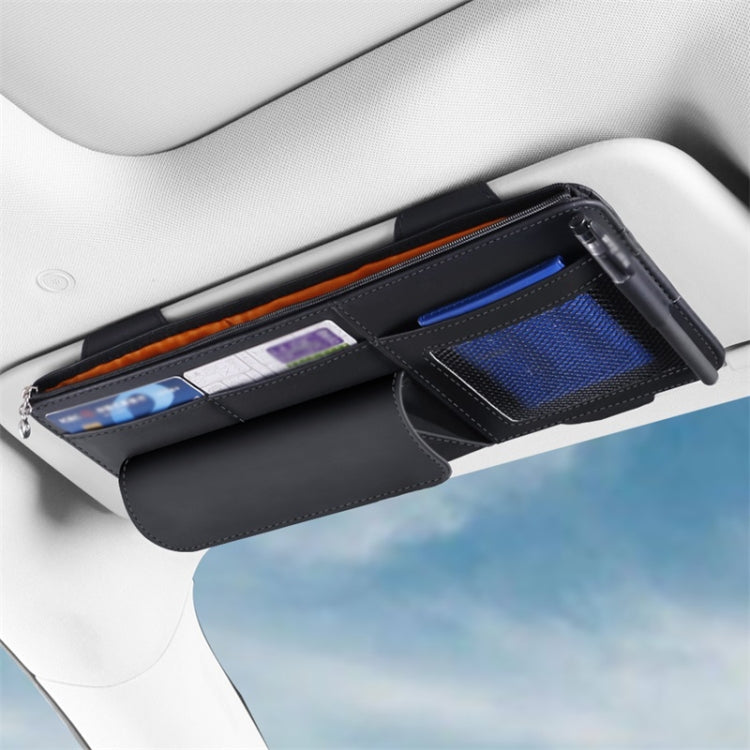 Multi-functional Car Sunshade Sunglasses ID Ticket Storage Bag Car Sun Visor Eyeglasses Case(Black)