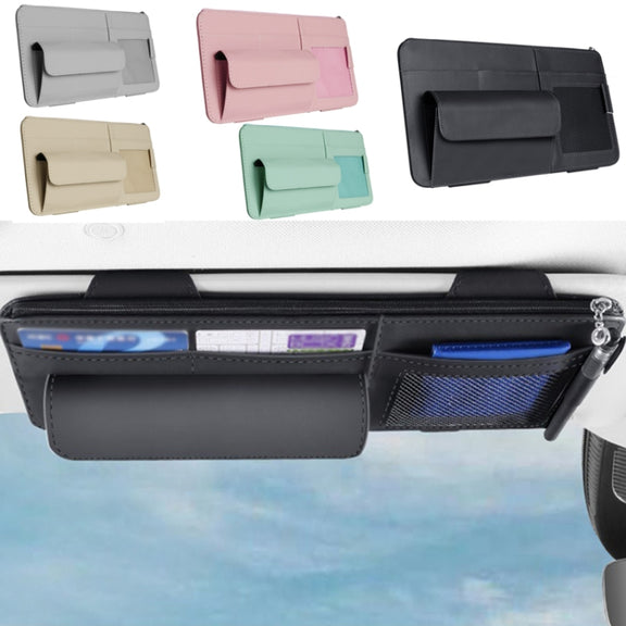 Multi-functional Car Sunshade Sunglasses ID Ticket Storage Bag Car Sun Visor Eyeglasses Case(Grey)