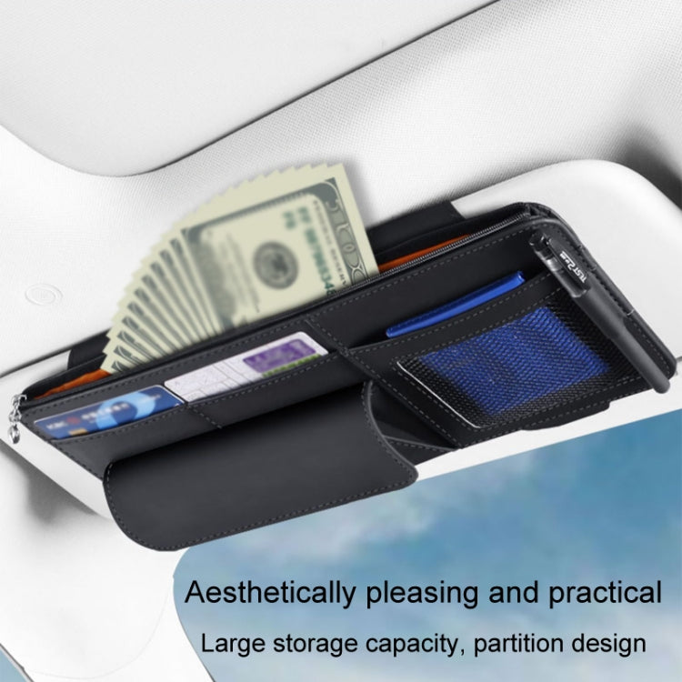 Multi-functional Car Sunshade Sunglasses ID Ticket Storage Bag Car Sun Visor Eyeglasses Case(Grey)