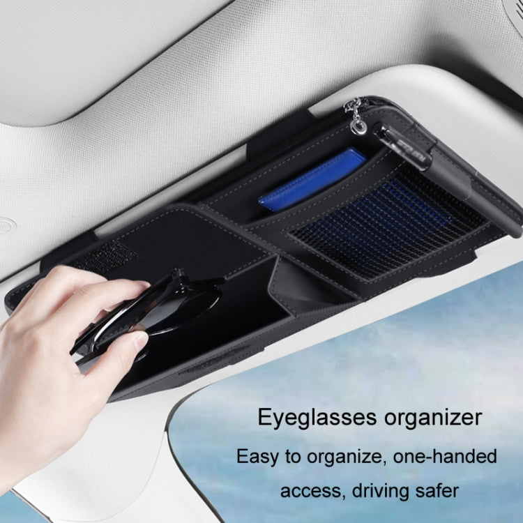 Multi-functional Car Sunshade Sunglasses ID Ticket Storage Bag Car Sun Visor Eyeglasses Case(Black)