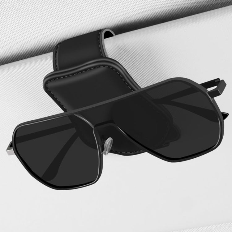 Car Eyeglasses Clip Car Leather Magnetic Closure Sunglasses Storage Bag(Black)