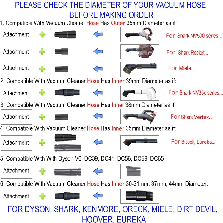 10 In 1 Universal Vacuum Attachments 32mm Nozzle Adapter Accessories Cleaning Kit