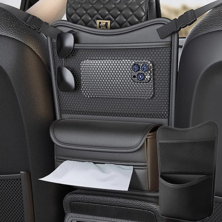 Car Between Seats Organizer Multifunctional Storage Bag Front And Back Dual Usage Tissue Box(Black)