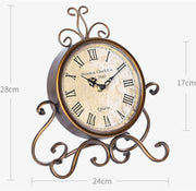 Iron Mute Clock Retro Living Room Decoration Clock(Brown)