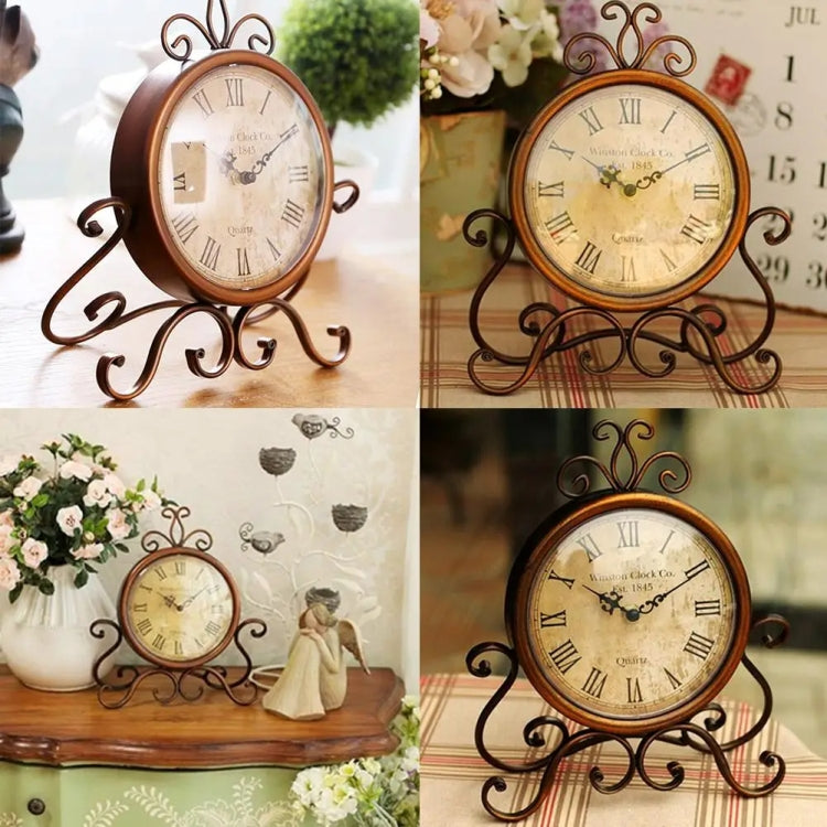 Iron Mute Clock Retro Living Room Decoration Clock(Brown)