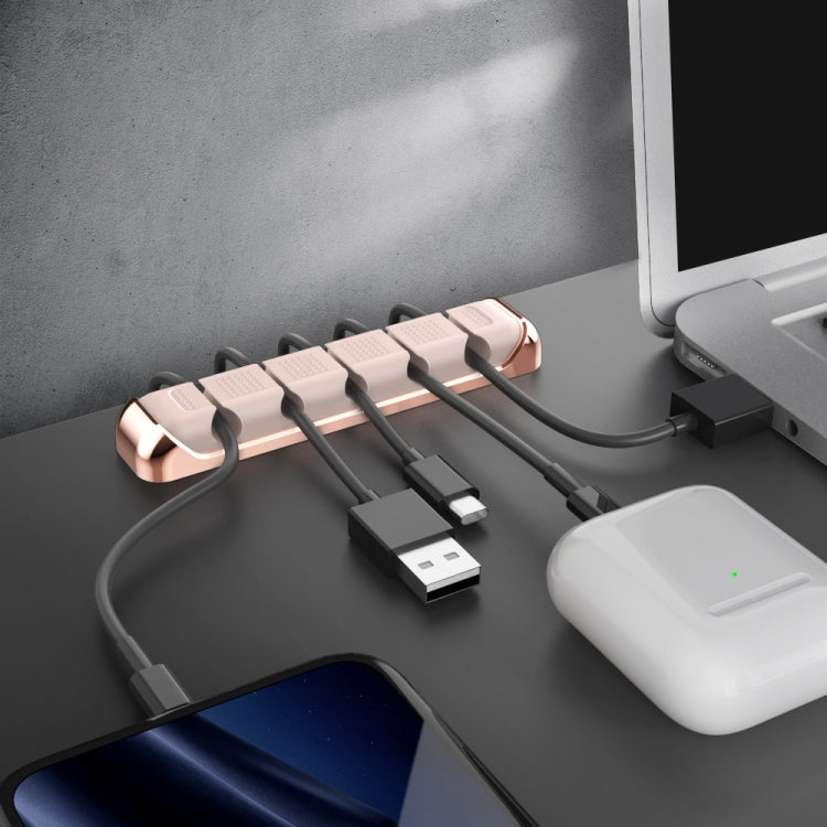 AhaStyle PT125 Aluminum Alloy + Silicone 5 Holes Position Cable Holder Desktop Data Cable Clip(Pink)