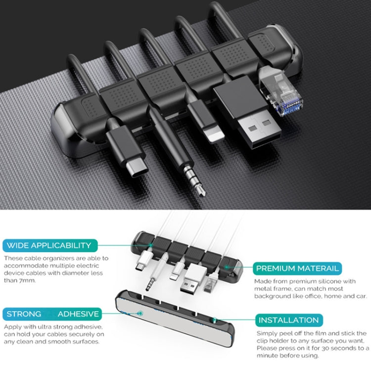 AhaStyle PT125 Aluminum Alloy + Silicone 5 Holes Position Cable Holder Desktop Data Cable Clip(Gray)