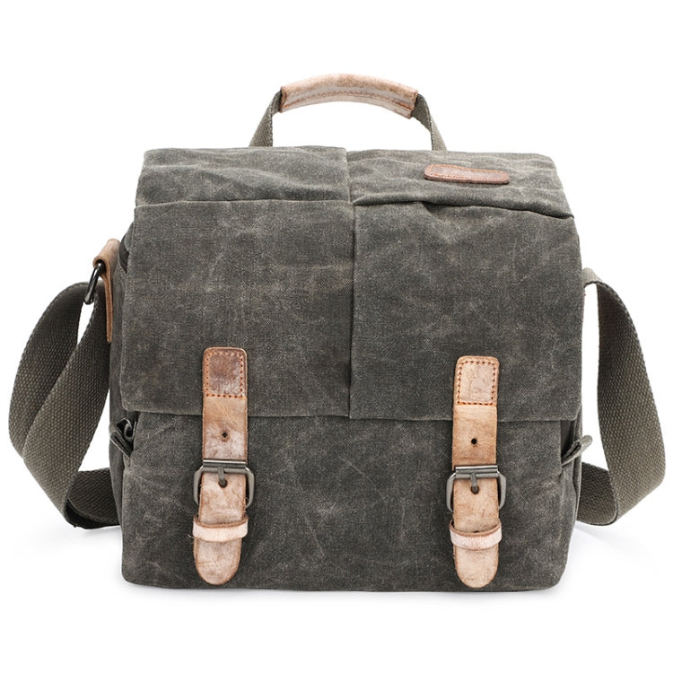 Camera Shoulder Messenger Bag Batik Canvas Water-resistant Photography SLR Camera Bag(Army Green)