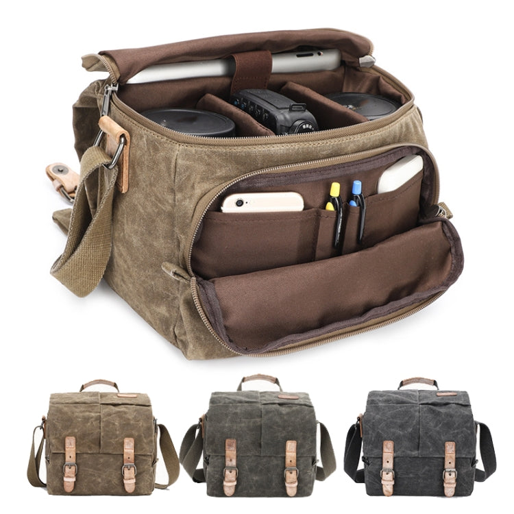 Camera Shoulder Messenger Bag Batik Canvas Water-resistant Photography SLR Camera Bag(Army Green)