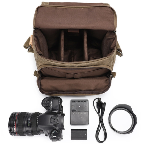 Camera Shoulder Messenger Bag Batik Canvas Water-resistant Photography SLR Camera Bag(Army Green)