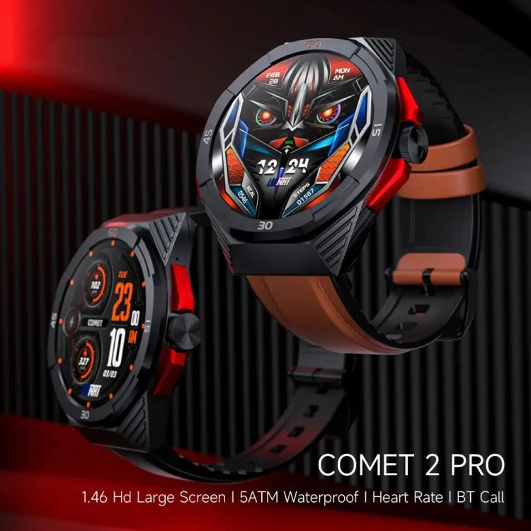 LOKMAT COMET2 PRO 1.46-Inch 5ATM Water-resistant Bluetooth Call Smart Watch, Color: Black Leather