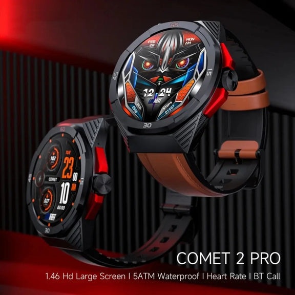LOKMAT COMET2 PRO 1.46-Inch 5ATM Water-resistant Bluetooth Call Smart Watch, Color: Black Leather