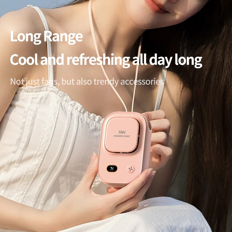 HX-150A Outdoor Digital Display Silent USB Charging Bladeless Waist Hanging Neck Fan(Pink)