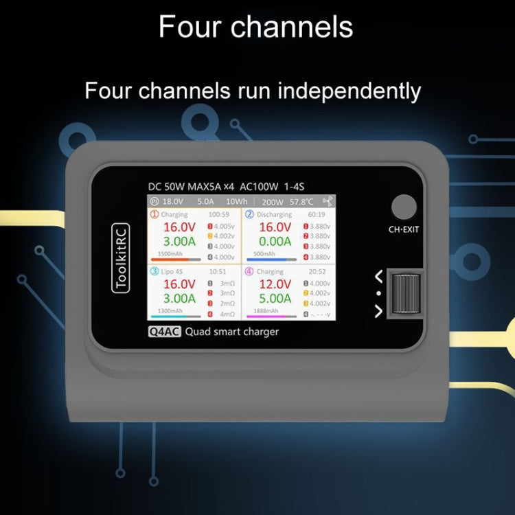 ToolkitRC Q4AC Four-Channel Airplanes And Drones Model Li-Po Battery Balance Charger(US Plug)