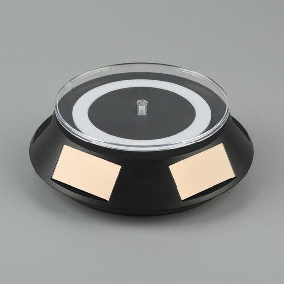 14cm  Solar Energy Spinning Display Stand with LED Light for Jewelry Crystal Product Display, Style: Black Transparent