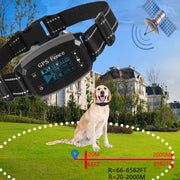GPS Wireless Electronic Dog Fence Intelligent Automatic Stop Barker OLED Screen Dog Trainer Pet Shock Collar(White)