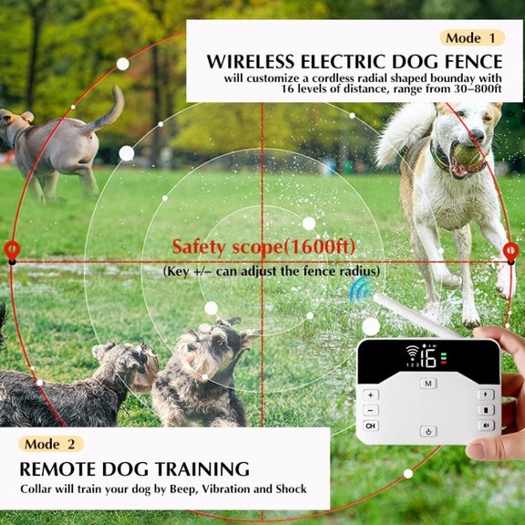 1 Drag 1 Pet Electronic Fence Wireless Stop Barker Outdoor Dog Collar Remote Control Dog Trainer(White)