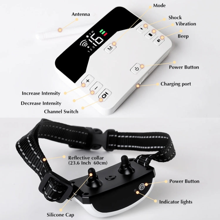 1 Drag 2 Pet Electronic Fence Wireless Stop Barker Outdoor Dog Collar Remote Control Dog Trainer(White)