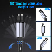 4-In-1 120W Multifunctional USB Retractable Dual-Line Digital Display Car Fast Charger(8 Pin + Type-C)