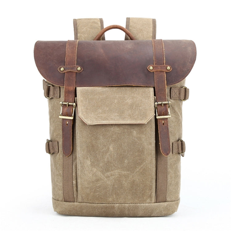 Vintage Camera Bag Water-resistant  Canvas Backpack with Laptop Compartment Tripod Holder(Khaki)