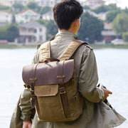 Vintage Camera Bag Water-resistant  Canvas Backpack with Laptop Compartment Tripod Holder(Khaki)