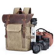 Vintage Camera Bag Water-resistant  Canvas Backpack with Laptop Compartment Tripod Holder(Army Green)