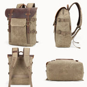 Vintage Camera Bag Water-resistant  Canvas Backpack with Laptop Compartment Tripod Holder(Khaki)