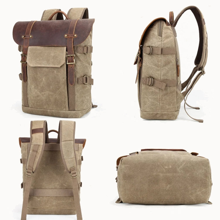 Vintage Camera Bag Water-resistant  Canvas Backpack with Laptop Compartment Tripod Holder(Khaki)