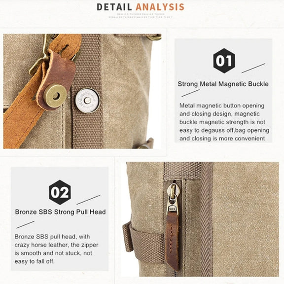 Vintage Camera Bag Water-resistant  Canvas Backpack with Laptop Compartment Tripod Holder(Khaki)
