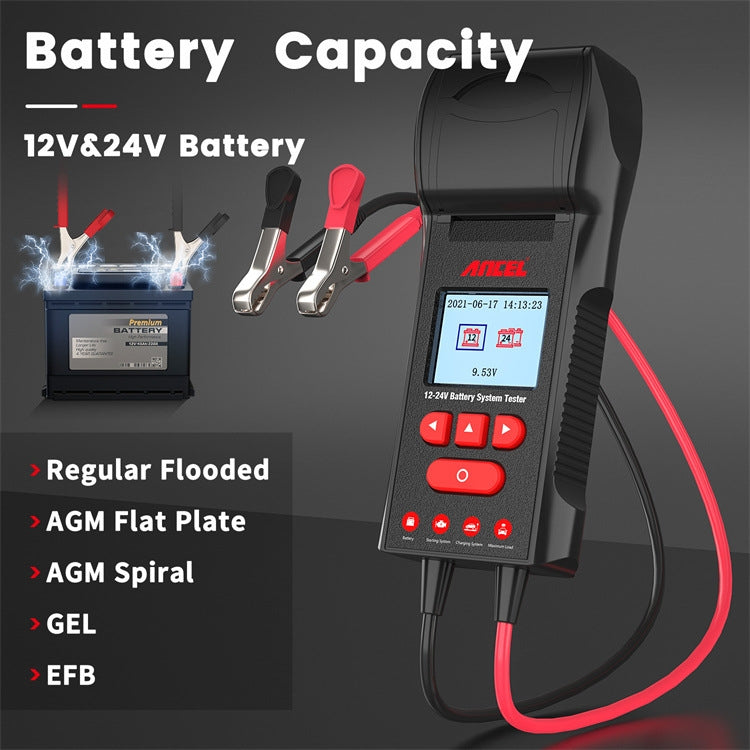 ANCEL 12V/24V Printer-Type Car Battery Tester Battery Power CCA Internal Resistance Life Detector(BST600)